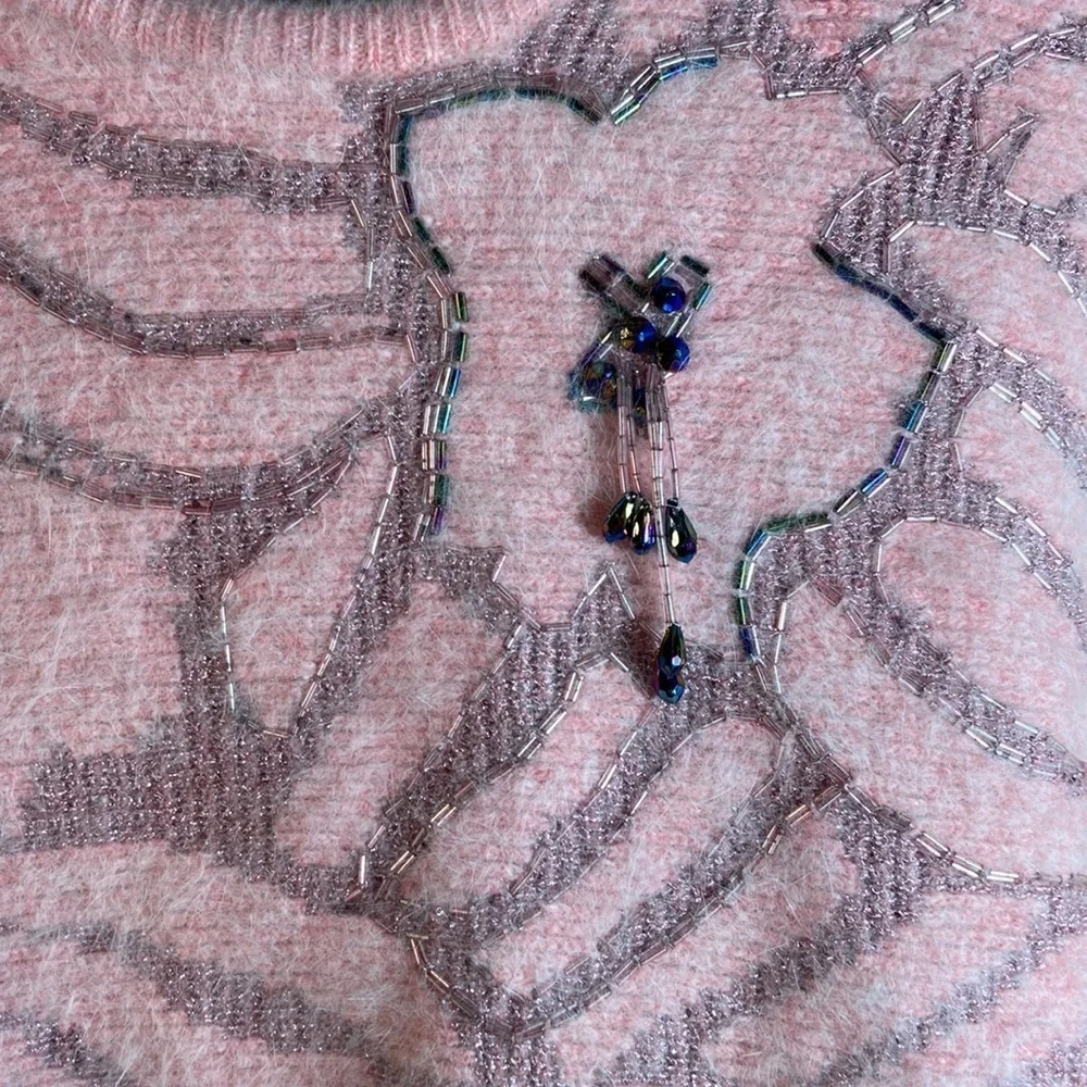 Vintage 80’s pink beaded angora luscious pink sweater. Size S 42” chest. 131‎